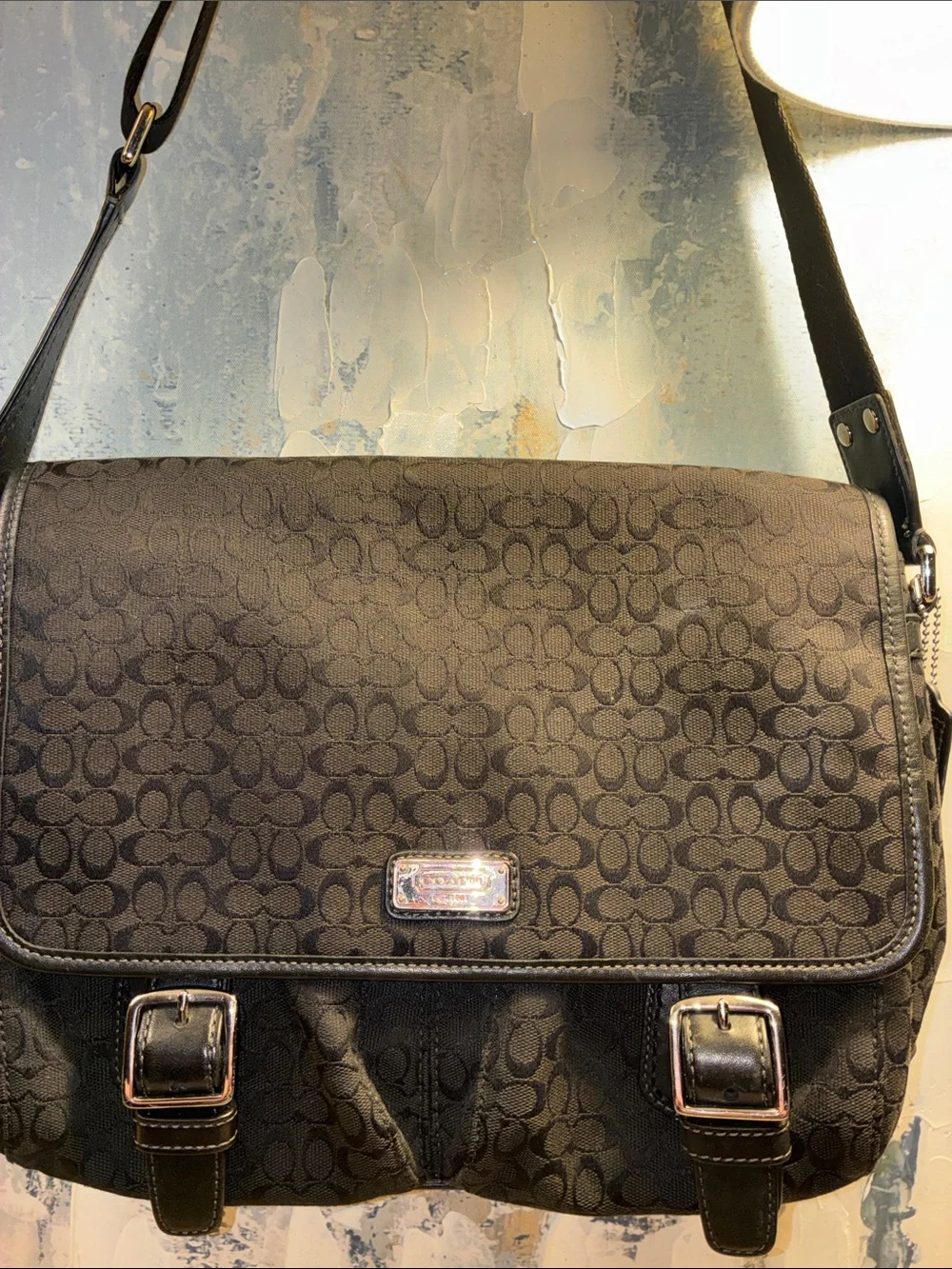 Genuine Coach Signature Jacquard Black Canvas Messenger Bag F70283 2011